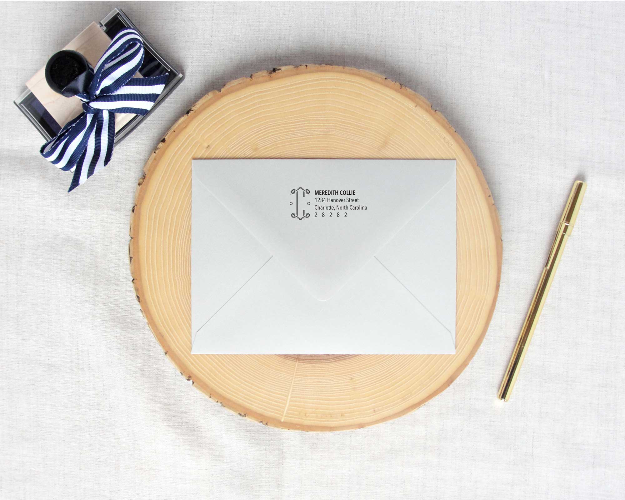 Elegant Outline Monogram Return Address Stamp – Meredith Collie Paper &  Design